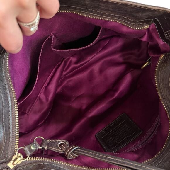 Y2k Coach 12674 Zoe Signature Logo Brown Jaquard Hobo Bag - Picture 2 of 9